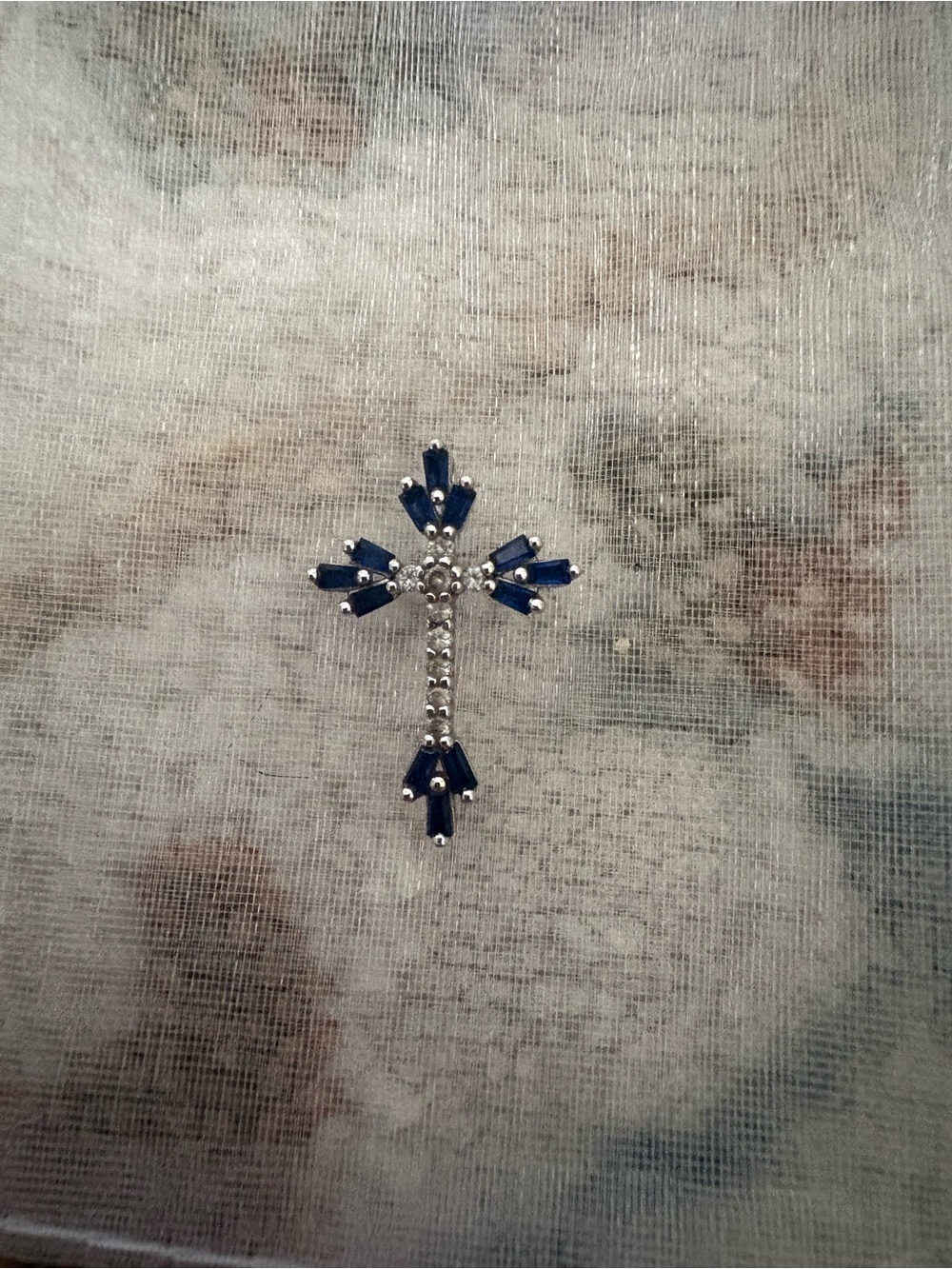 Kay Jewelers Silver Cross Brooch with Blue Stones